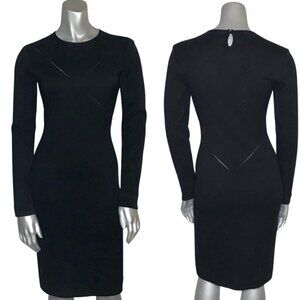 STELLA MCCARTNEY Black Ribbed Knit Lasercut Perforated Pencil Midi Dress 40 2